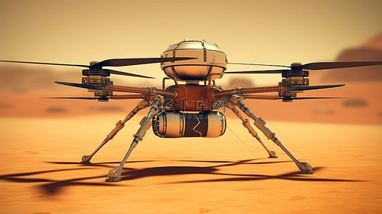 火星无人机的独创性和火星直升机美国航空航天局提供的元素的 3D 插图