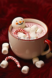 一杯上面有雪人的热巧克力