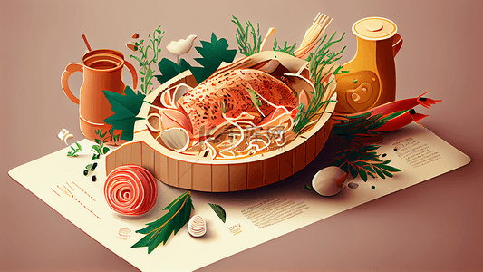 日本料理美食背景背景图片_火锅面美食插画背景