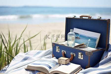 自然学习背景图片_带手提箱和小册子的板条箱和桶旅行袋