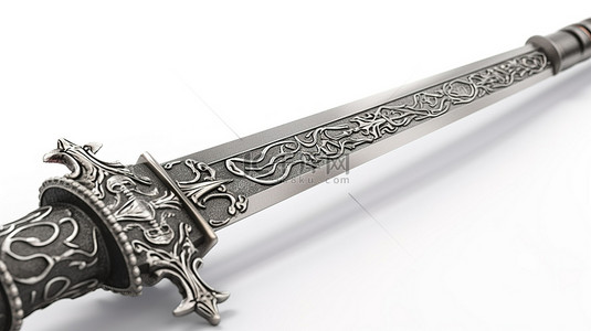 正面刀剑背景图片_白色背景下的 3d 中世纪剑渲染