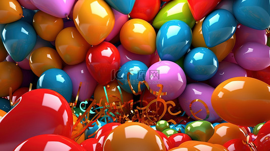 请柬背景背景图片_圣诞节和新年的节日文本框架，带有彩色气球 3D 插图