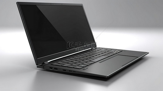 3d 简约白色背景上的时尚黑色笔记本电脑