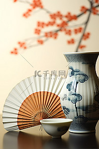 一个日本风扇杯和一个水罐