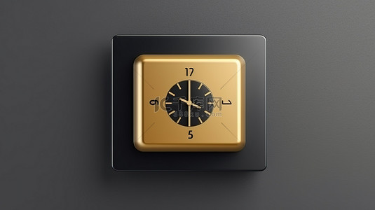 按钮方背景图片_时尚的金色挂钟图标 3d 渲染优雅