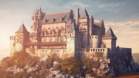 三面堡垒背景图片_中世纪堡垒的 3d 渲染