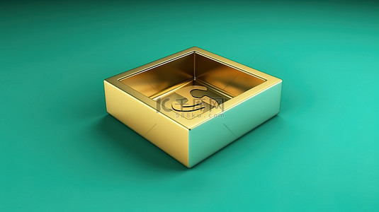 潮水绿色背景上的拆箱图标福尔图纳黄金设计 3D 渲染社交媒体标志