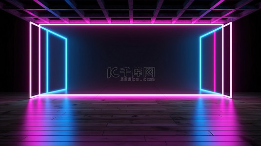 线条浅色背景图片_黑色背景上的霓虹粉色和蓝色照明，用于展览室 3D 渲染