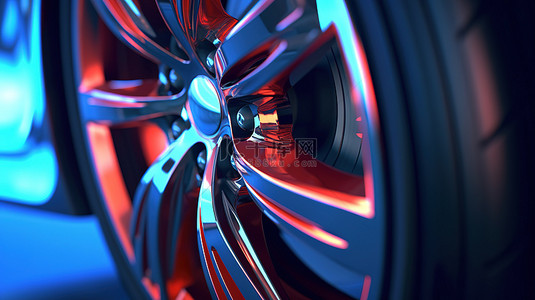 以 3D 渲染的车轮特写的复杂焦点效果