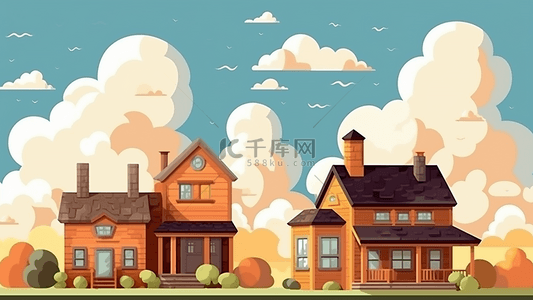 创意房屋背景图片_房屋天空平面插画背景