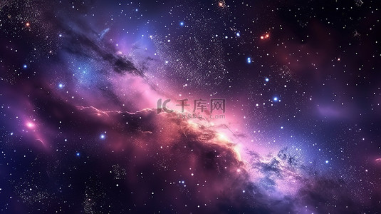 令人惊叹的宇宙背景与 3D 渲染的星系和星星的辉煌星空