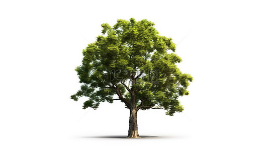 3d 渲染一棵孤立的落叶树作为白色背景上的花园元素