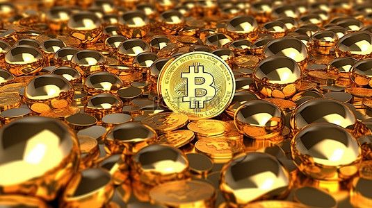 金钱管理背景图片_金色球体的 3D 渲染将比特币描绘为电子商务投资概念
