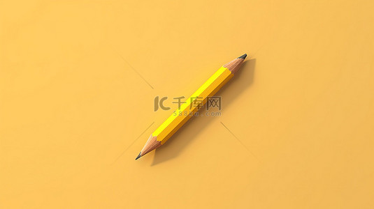 用铅笔绘制黄色背景的简约概念 3D 渲染