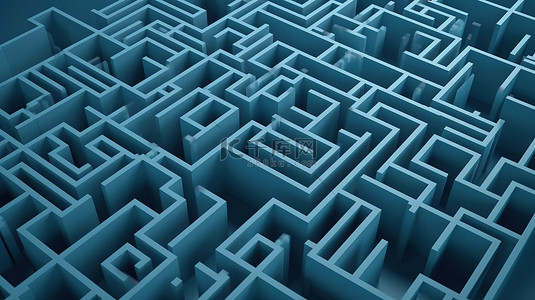3d 渲染方形迷宫的蓝色背景顶视图