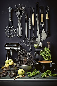 这里展示了各种厨房用具和工具