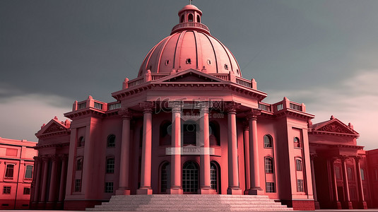 建背景图片_Lowpoly 政府大楼，具有醒目的红色外观和 3D 圆顶