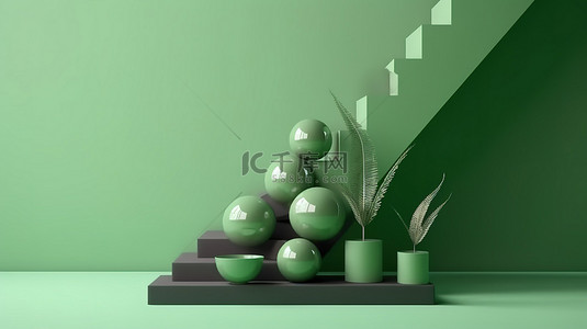 美容产品展示架 3D 渲染绿色设计插图