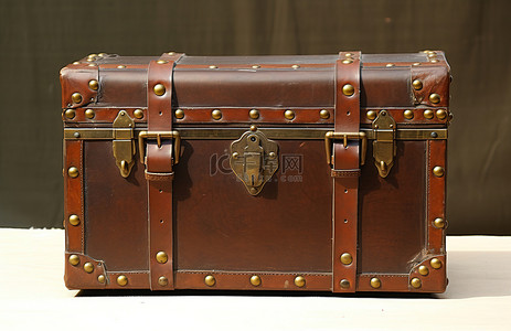 盒子盒背景图片_棕色的行李箱里面有几个铆钉