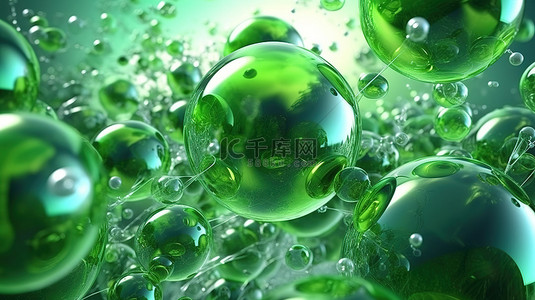 肥皂泡分裂背景图片_具有肥皂泡纹理的抽象绿色气球的 3d 渲染