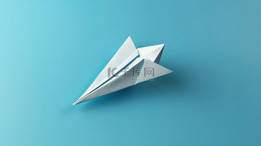 光滑的纸飞机在蓝色背景下翱翔，代表 3D 商业领导力的概念