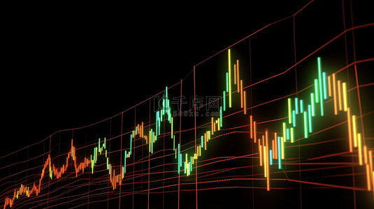 市场报告背景图片_带有上升箭头的股票市场图的 3d 渲染