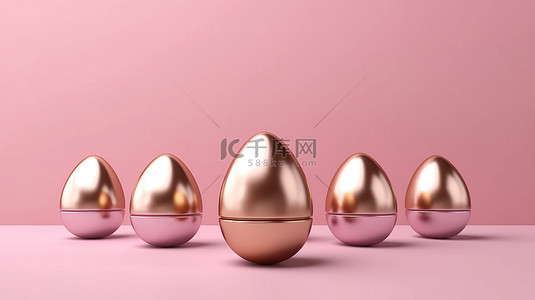 华丽红色背景背景图片_3D 渲染中粉红色背景上呈现的华丽复活节彩蛋
