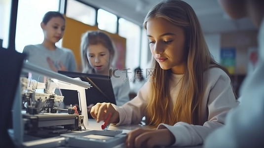 老师教学生背景图片_女老师在机器人与工程课上用 3D 打印技术帮助学生