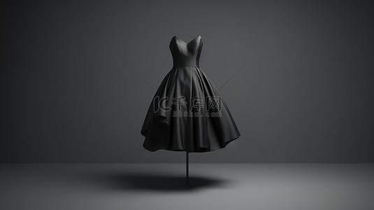 女性的服装背景图片_深色背景 3d 渲染下的黑色织物连衣裙