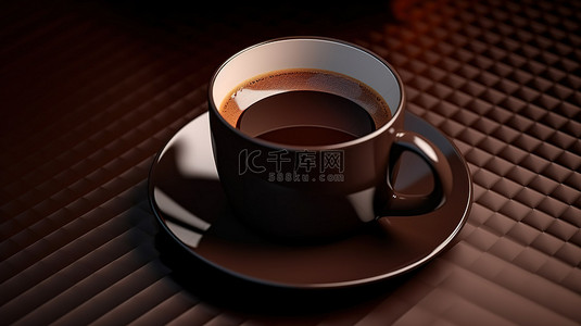 带纹理的背景上的 3D 渲染中的棕色咖啡杯插图