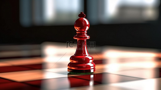 棋盘上充满活力的红色国际象棋棋子的 3D 渲染