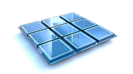 带有蓝色色调太阳能电池板的白色背景的 3D 渲染