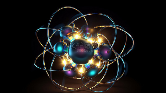 化学原子结构背景图片_用于科学和医学目的描绘原子结构的 3D 插图