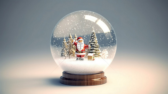 圣诞节插画背景背景图片_里面有圣诞老人的雪圣诞玻璃球的 3D 渲染