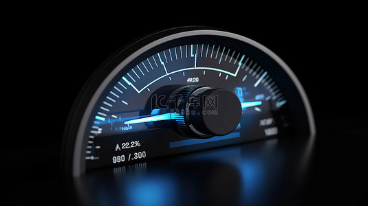 蓝色车速表图标，带有测量速度和指针的 3D 插图