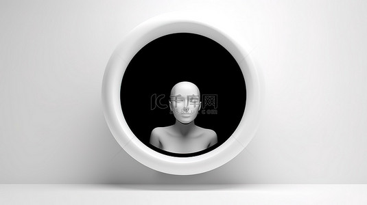 具有黑色头像形状的白洞非常适合互联网个人资料页面和头像令人惊叹的 3D 插图
