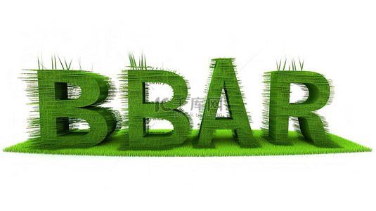 一个孤立的白色背景，在 3d 绿草渲染中带有 bihar 一词