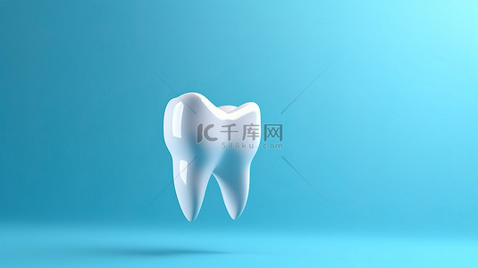 牙齿检查背景图片_牙齿模型的 3D 渲染突出蓝色背景下的卫生和检查