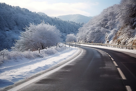 天气背景图片_冬天风景中一条被雪覆盖的路