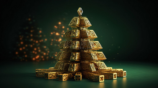 金融背景图片_节日加密货币 3D 插图为 dai 渲染装饰圣诞树