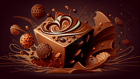 巧克力蛋糕夹心插画背景