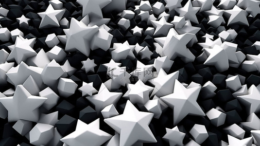 星形的背景图片_一组中 3D 渲染的白色星形的黑色背景抽象插图