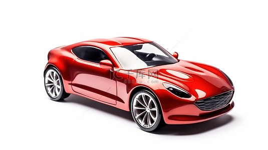 白色背景上紧凑型红色运动轿跑车的 3D 渲染