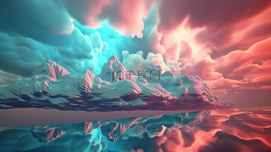 粉红色云背景背景图片_3D 渲染的抽象全息箔天空中的云