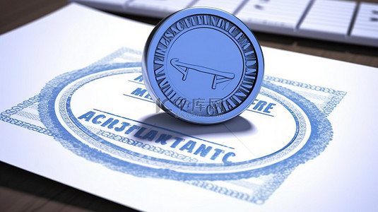 as认证背景图片_注册会计师白色背景上蓝色邮票的 3d 插图
