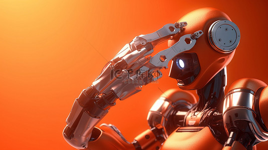 机器人工程师概念，具有 3D 渲染的机器人手拿着扳手