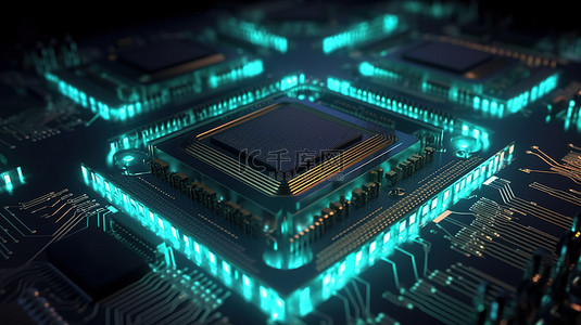 芯片组背景图片_3D 渲染中可视化的 CPU 芯片组