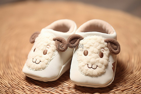 婴儿鞋背景图片_婴儿鞋，配有可爱的喇嘛贴花和棕色刺绣绵羊 safafay