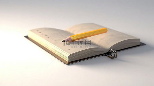 教育的力量 3D 渲染的铅笔搁在白墙上的书上