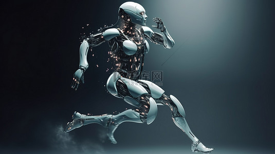 3D 渲染中的女性机器人机器人跨越未来背景